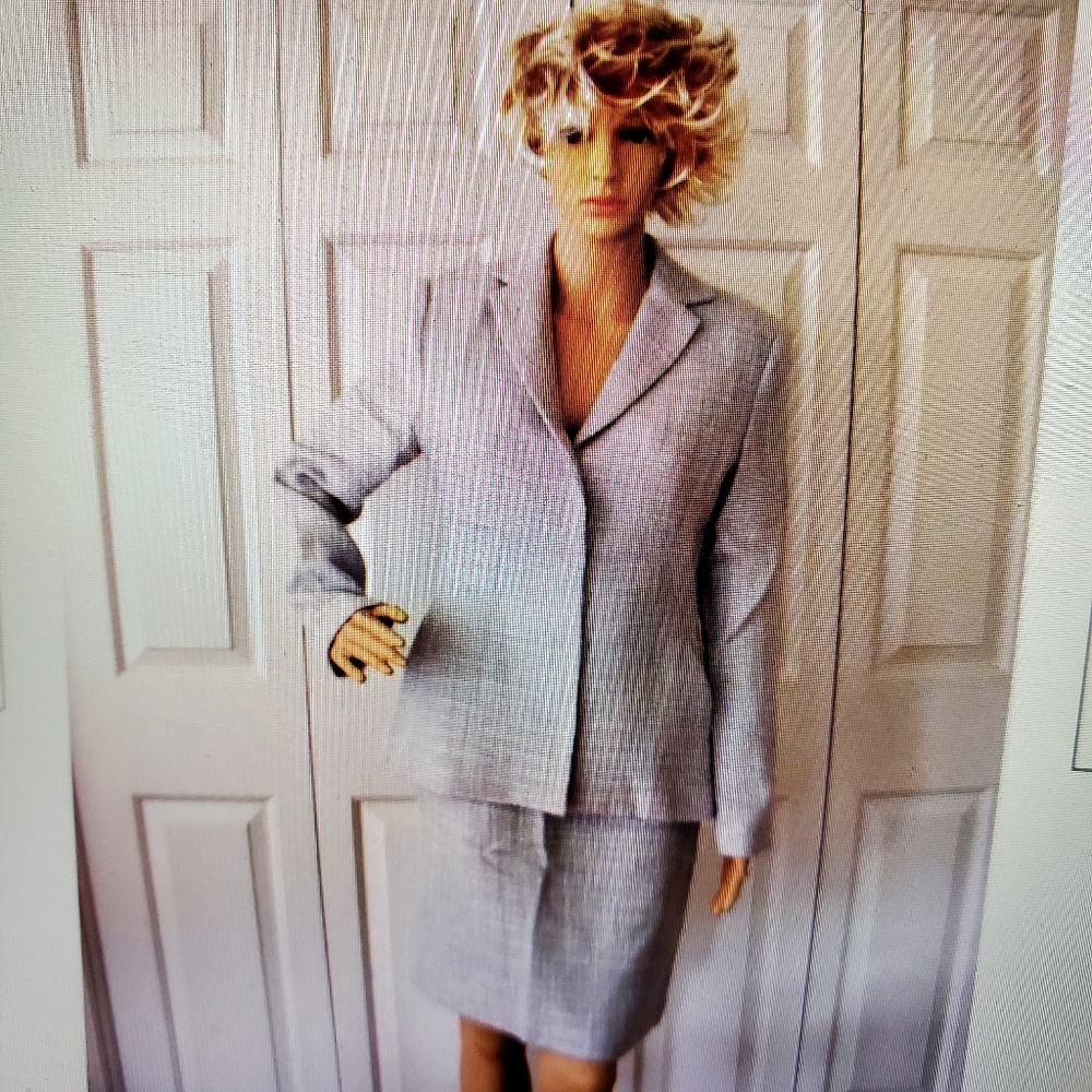 Philippe Adec Glacier Blue White Tweed Fully Lined Skirt Suit NEW Size 2